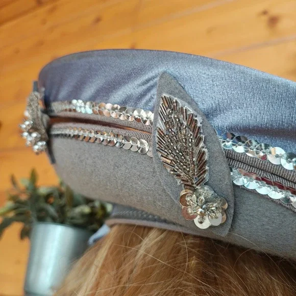 Vintage Deborah New York 70s Gray Satin Bow Wool Sequins Beaded Church Derby Hat Deborah New York Hat - Etsy main image 4